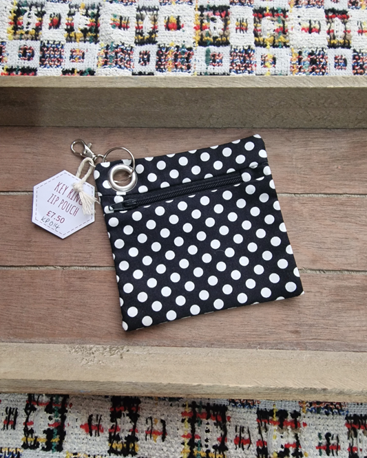 Upcycled Zip Pouch: Black Polka Dots