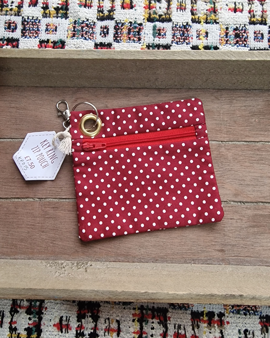 Upcycled Zip Pouch: Red Polka Dots