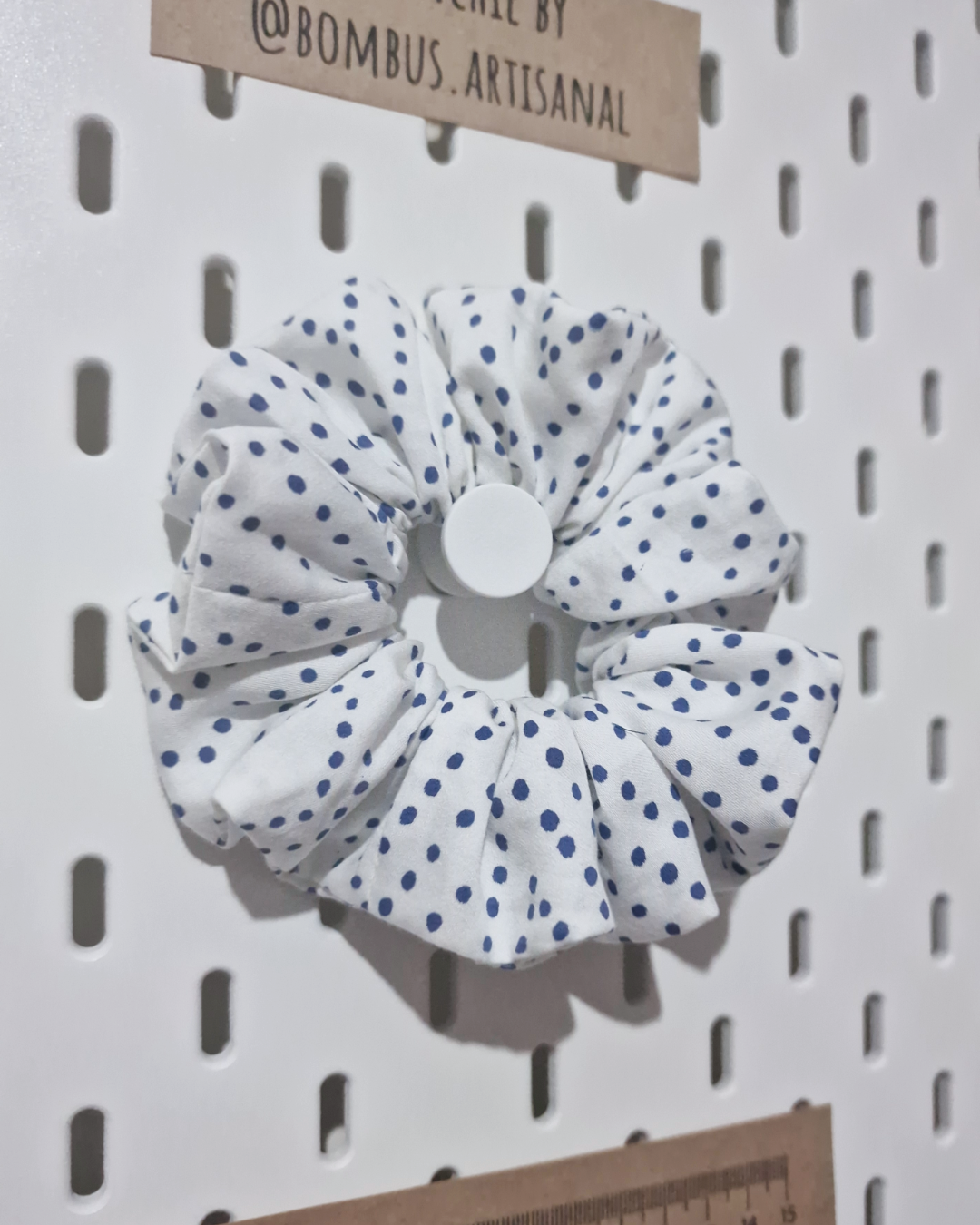 Upcycled Hair Scrunchie: Navy Polka Dot