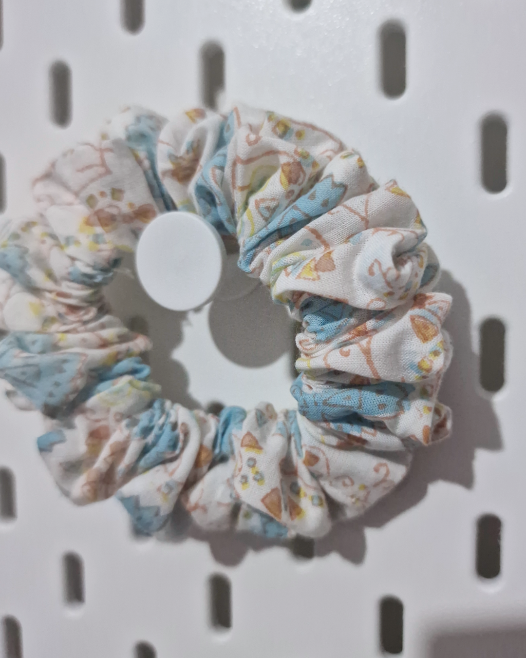 Upcycled Hair Scrunchie: Blue Honeydew Floral (Skinny)