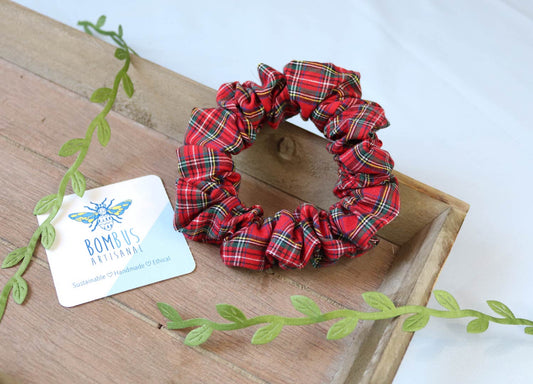 skinny scrunchie, red tartan handmade hair scrunchie