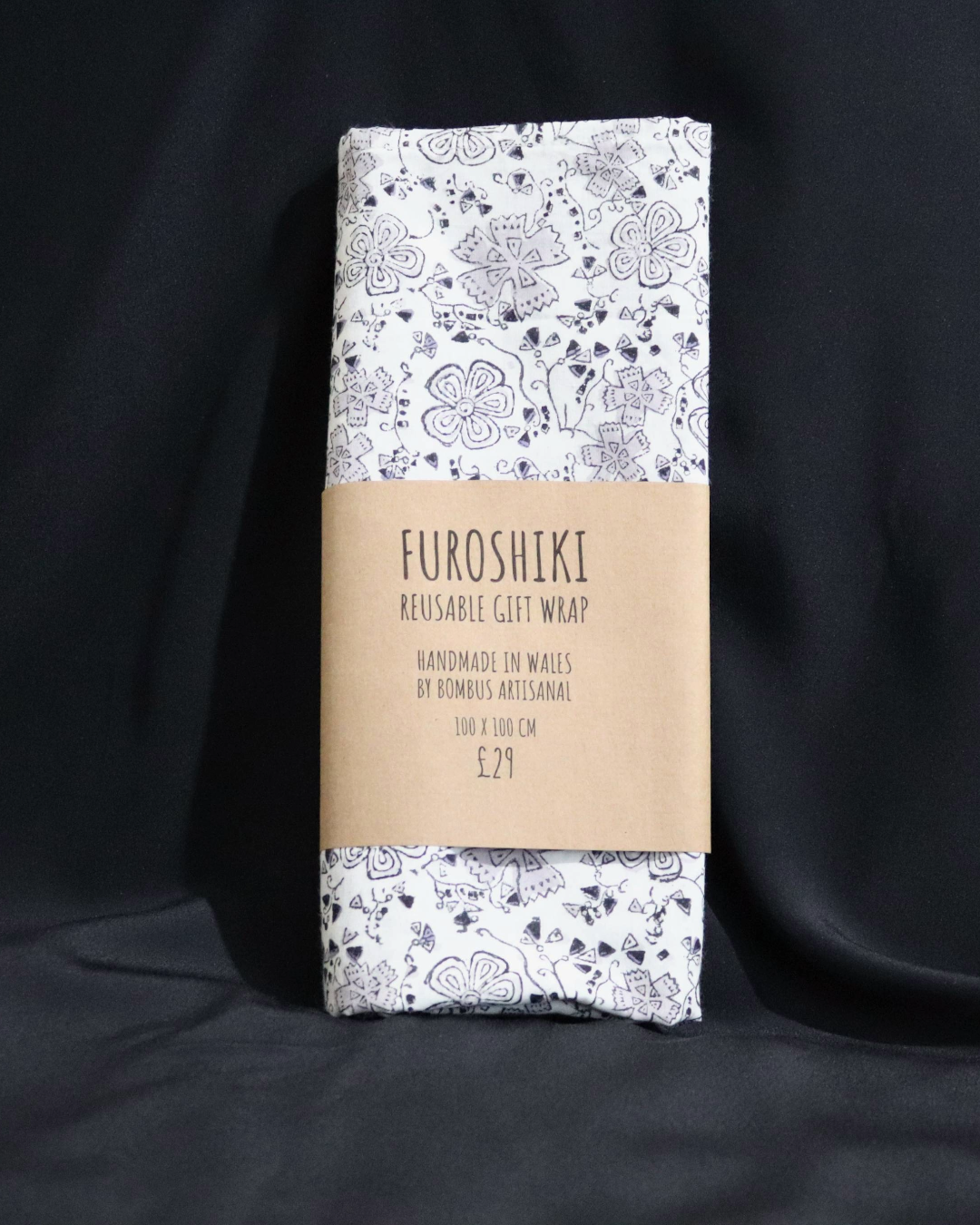 Reusable Furoshiki Gift Wrap: Black & White Honeydew